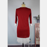Family Matchig Solid Color Stitching Lace Mid-length Parent-child Dresses