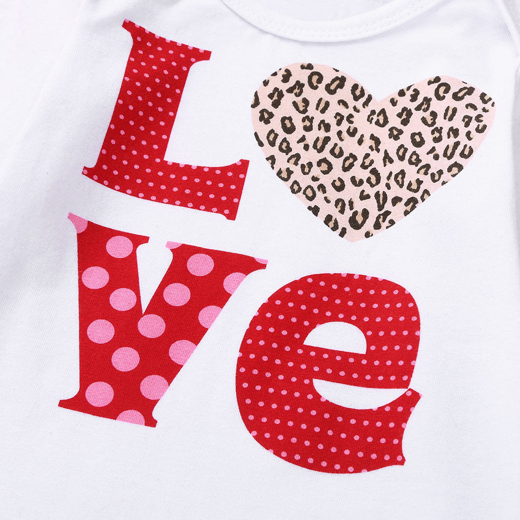 Baby Girl Valentine's Day Print Letter Long Sleeve  Leg Polka Dot Set 2 Pcs Sets