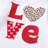 Baby Girl Valentine's Day Print Letter Long Sleeve  Leg Polka Dot Set 2 Pcs Sets
