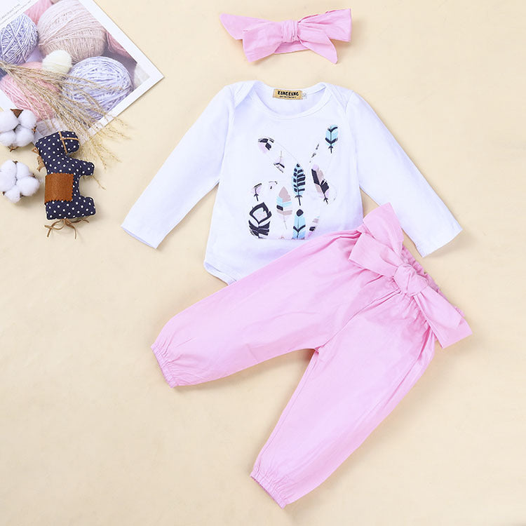 Baby Girl Easter Bunny Pink Bow Ins Printed 2 Pcs