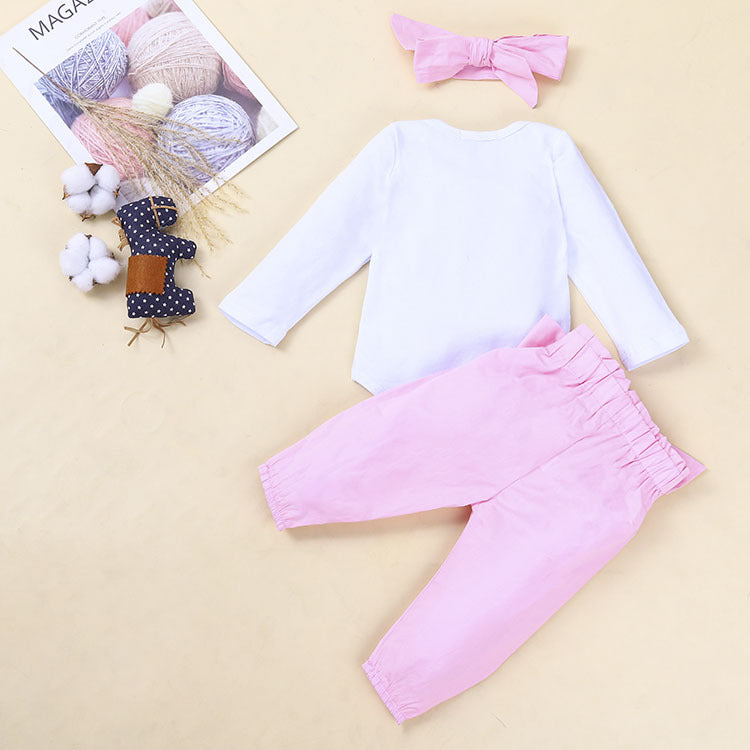 Baby Girl Easter Bunny Pink Bow Ins Printed 2 Pcs