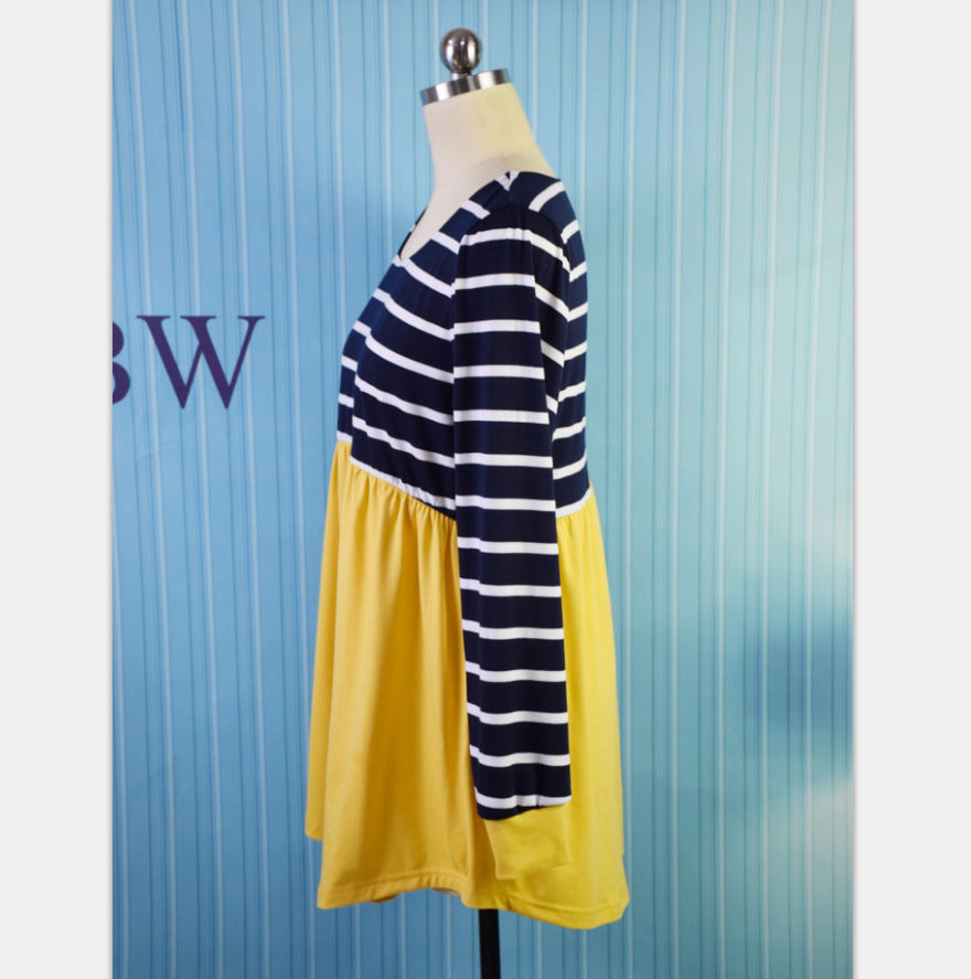 Family Matching Women Stitching Striped Top Parent-child Shirts