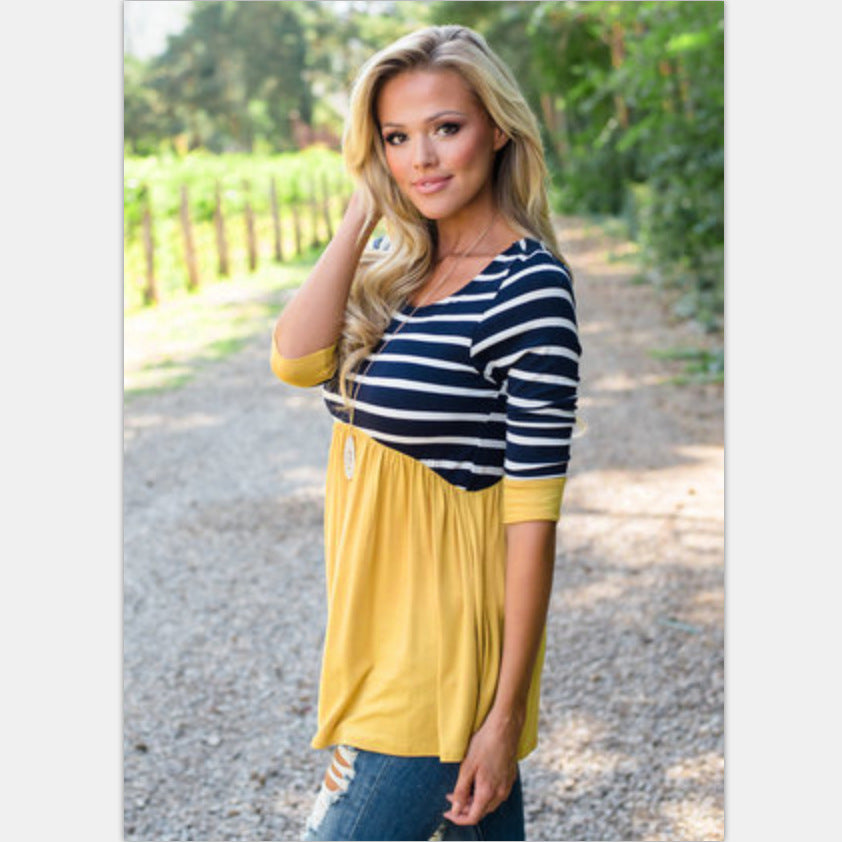 Family Matching Women Stitching Striped Top Parent-child Shirts