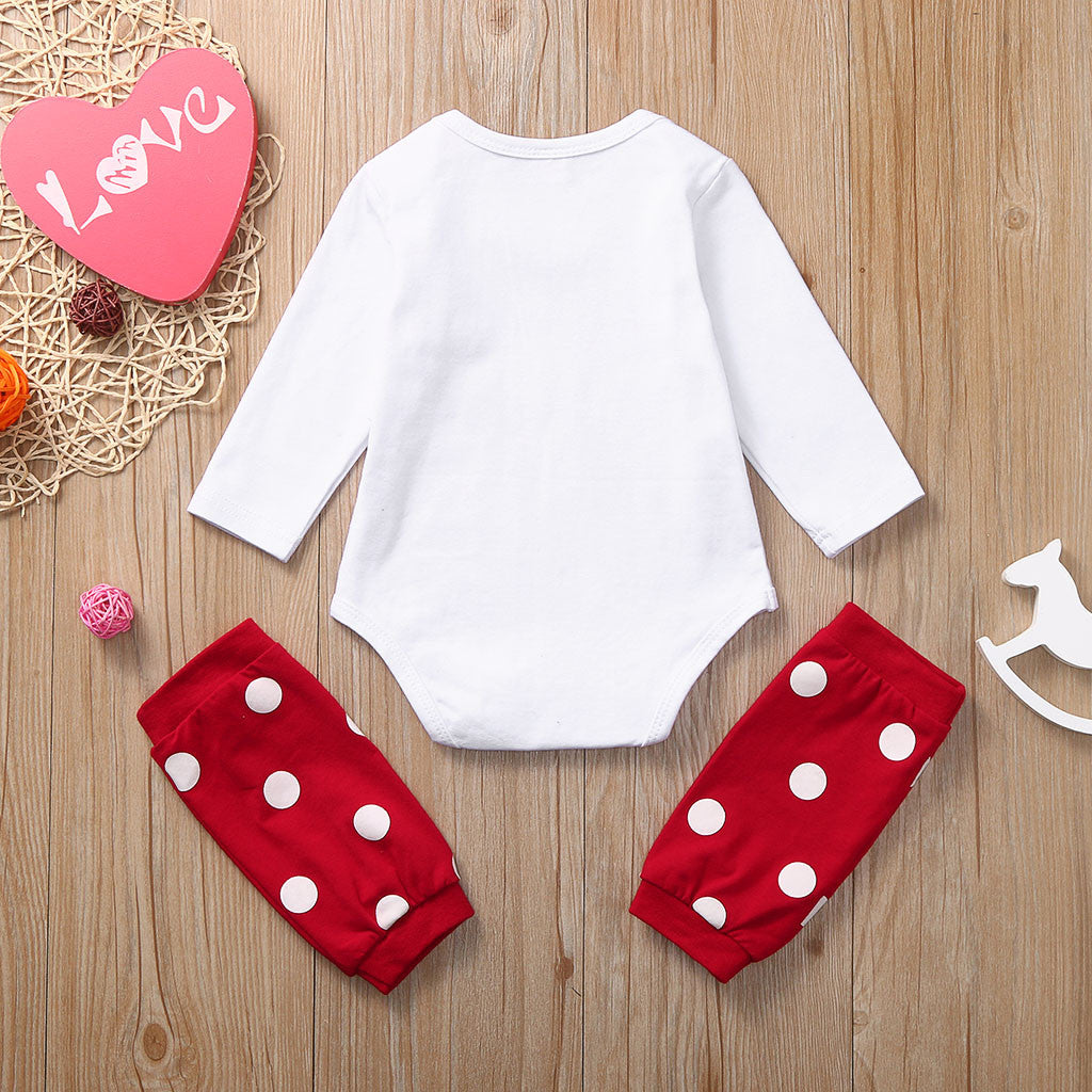 Baby Girl Valentine's Day Print Letter Long Sleeve  Leg Polka Dot Set 2 Pcs Sets