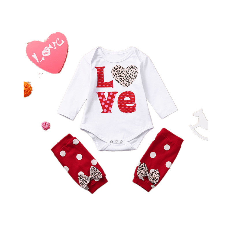 Baby Girl Valentine's Day Print Letter Long Sleeve  Leg Polka Dot Set 2 Pcs Sets