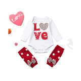 Baby Girl Valentine's Day Print Letter Long Sleeve  Leg Polka Dot Set 2 Pcs Sets