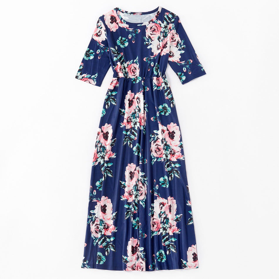 Family Matching Printed Mother-daughter Mid-sleeve Dress