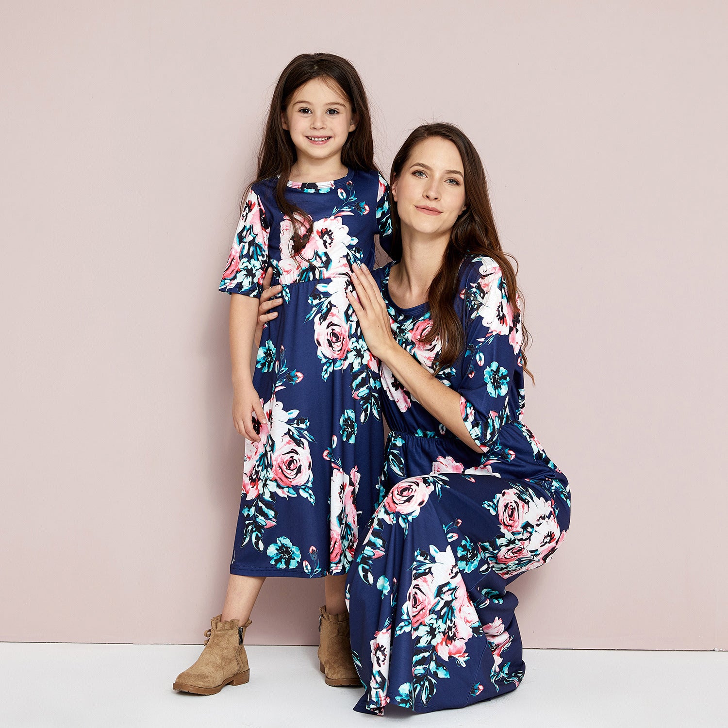 Family Matching Printed Mother-daughter Mid-sleeve Dress