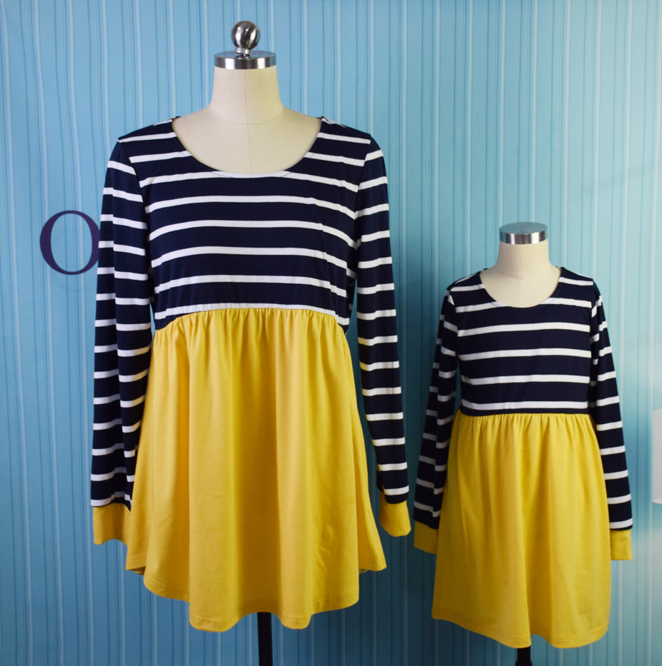 Family Matching Women Stitching Striped Top Parent-child Shirts