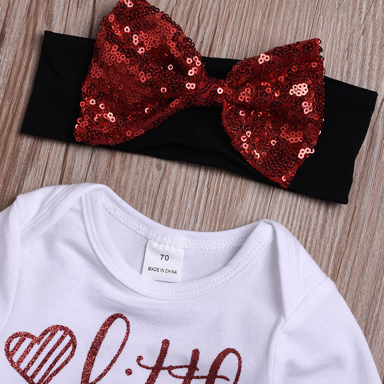 Baby Girl Valentine's Day Onesie Mesh 2 Pcs Sets