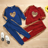 Toddler Baby Girl Valentine's Day Long Sleeve Love Sequins 2 Pcs Sets