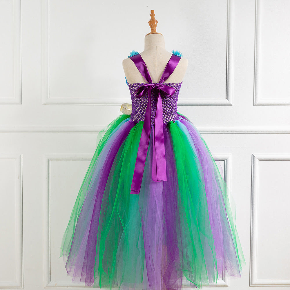 Kid Girl Long Flower Ribbow Tutu Voile Mesh Unicorn Dress