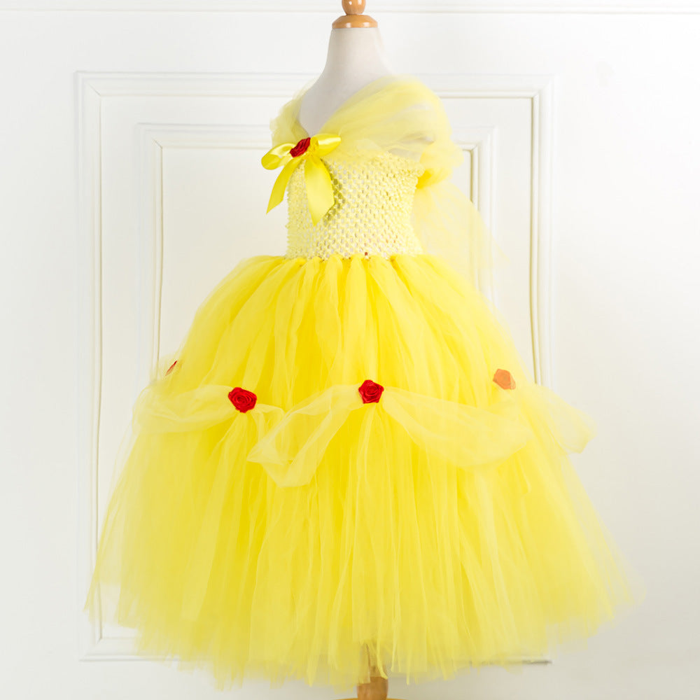 Kid Baby Girl Mesh Princess Fluffy Belle Beauty Cosplay Tutu Dress