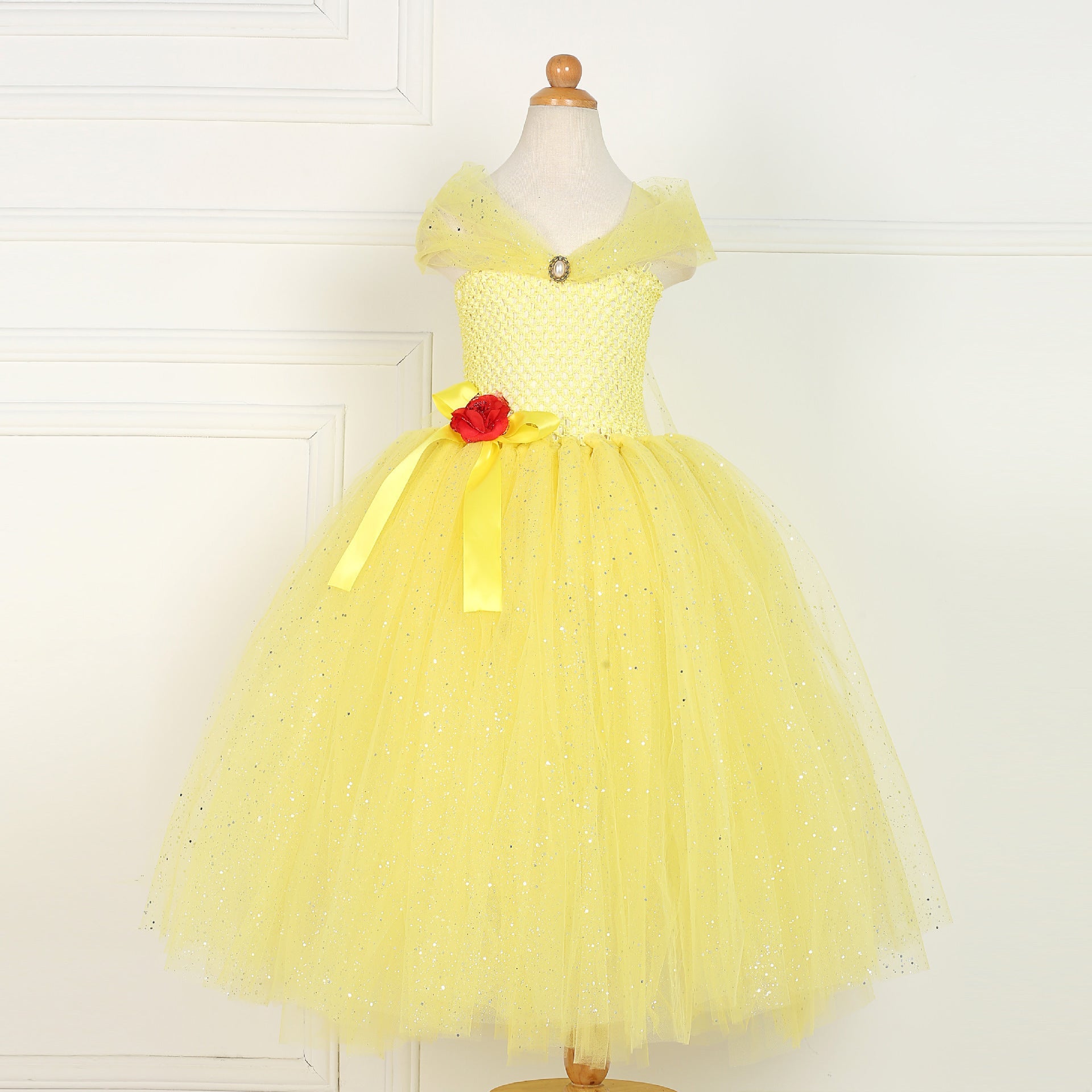Kid Baby Girl Mesh Princess Fluffy Belle Beauty Cosplay Tutu Dress