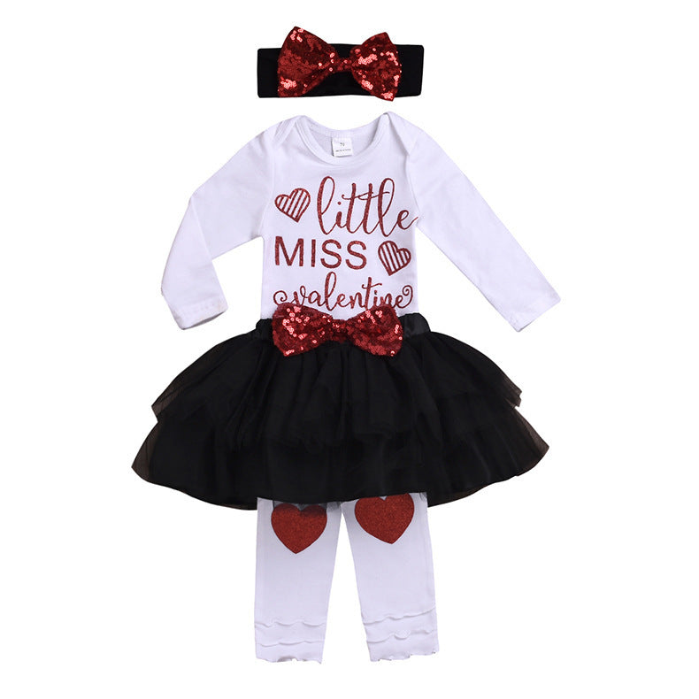 Baby Girl Valentine's Day Onesie Mesh 2 Pcs Sets