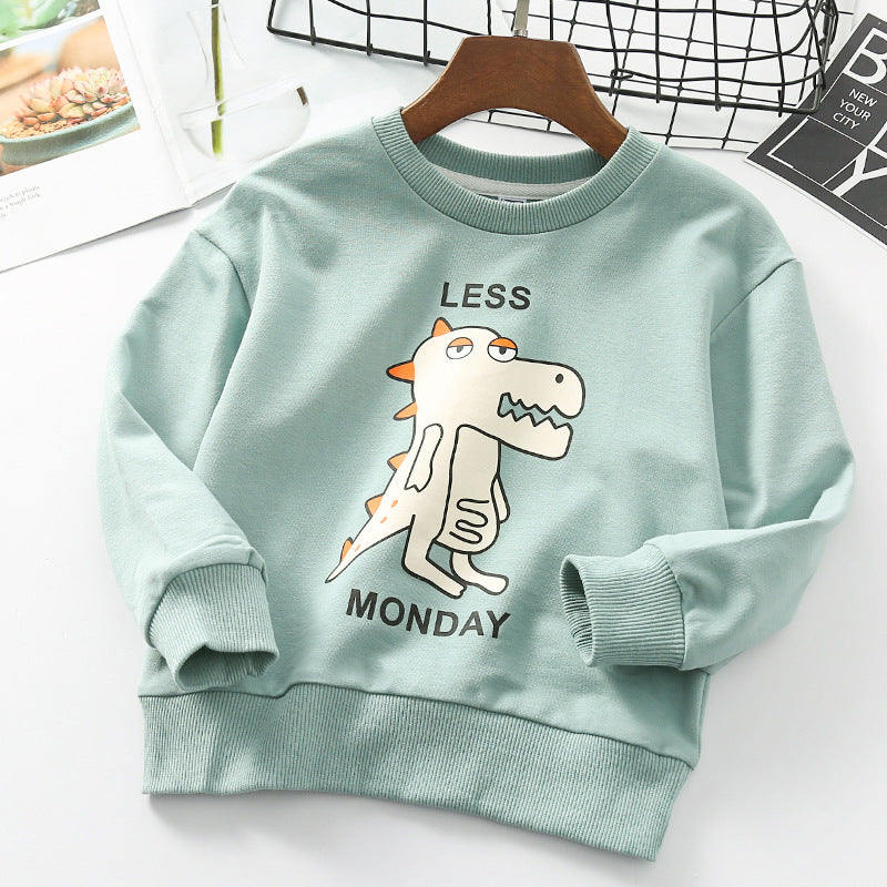 Kid Girl Cartoon Dinosaur Printed Sweatshirt Crew Neck Shirt