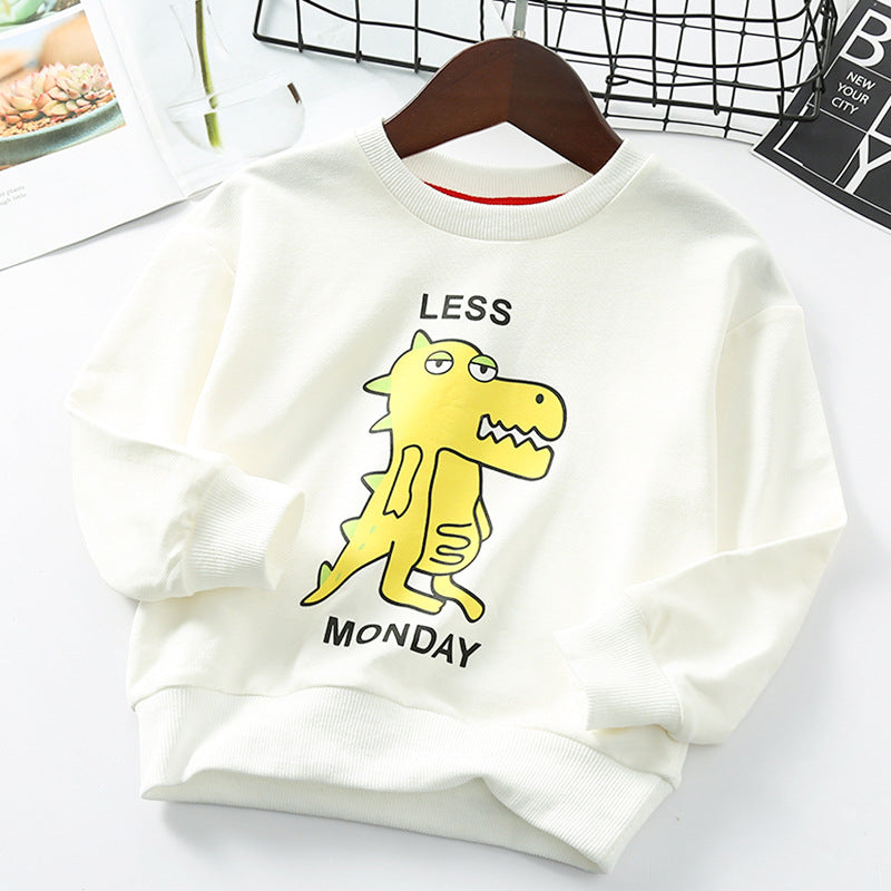 Kid Girl Cartoon Dinosaur Printed Sweatshirt Crew Neck Shirt