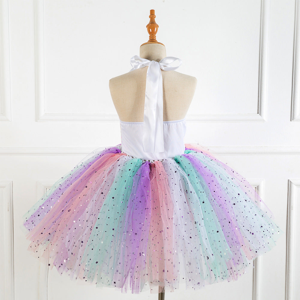 Unicorn Kid Girl Rainbow Sequin Tulle Birthday Dress