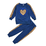Toddler Baby Girl Valentine's Day Long Sleeve Love Sequins 2 Pcs Sets