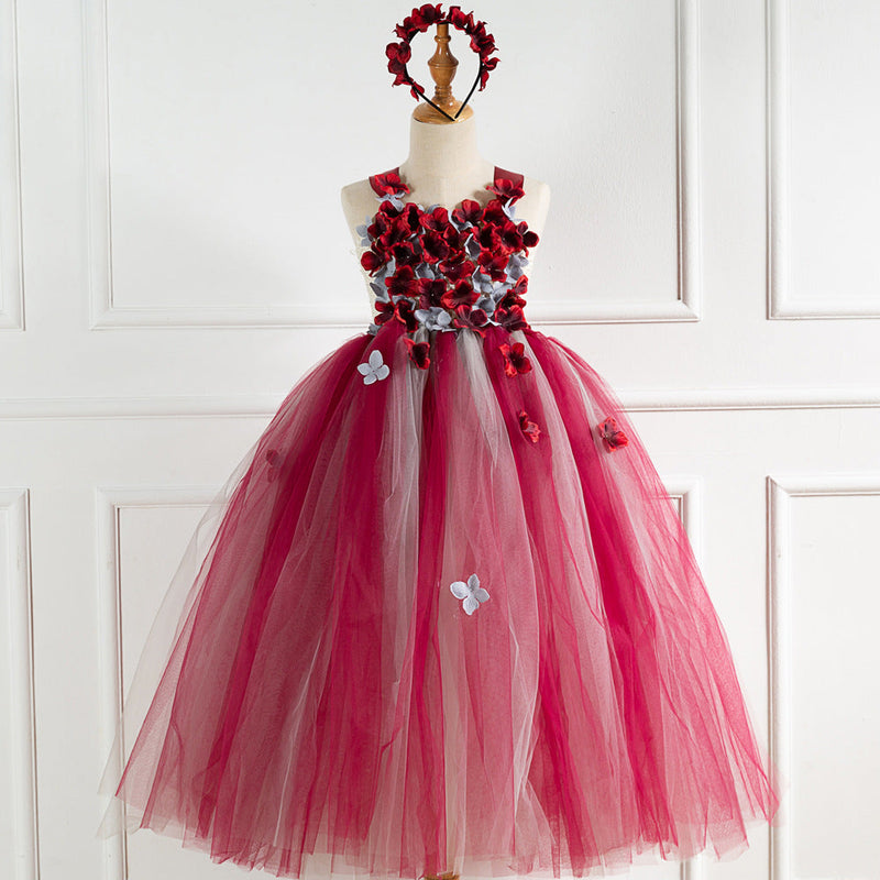 Kid Baby Girl Long Petal Dress Wedding Unicorn Fluffy Performance Dress