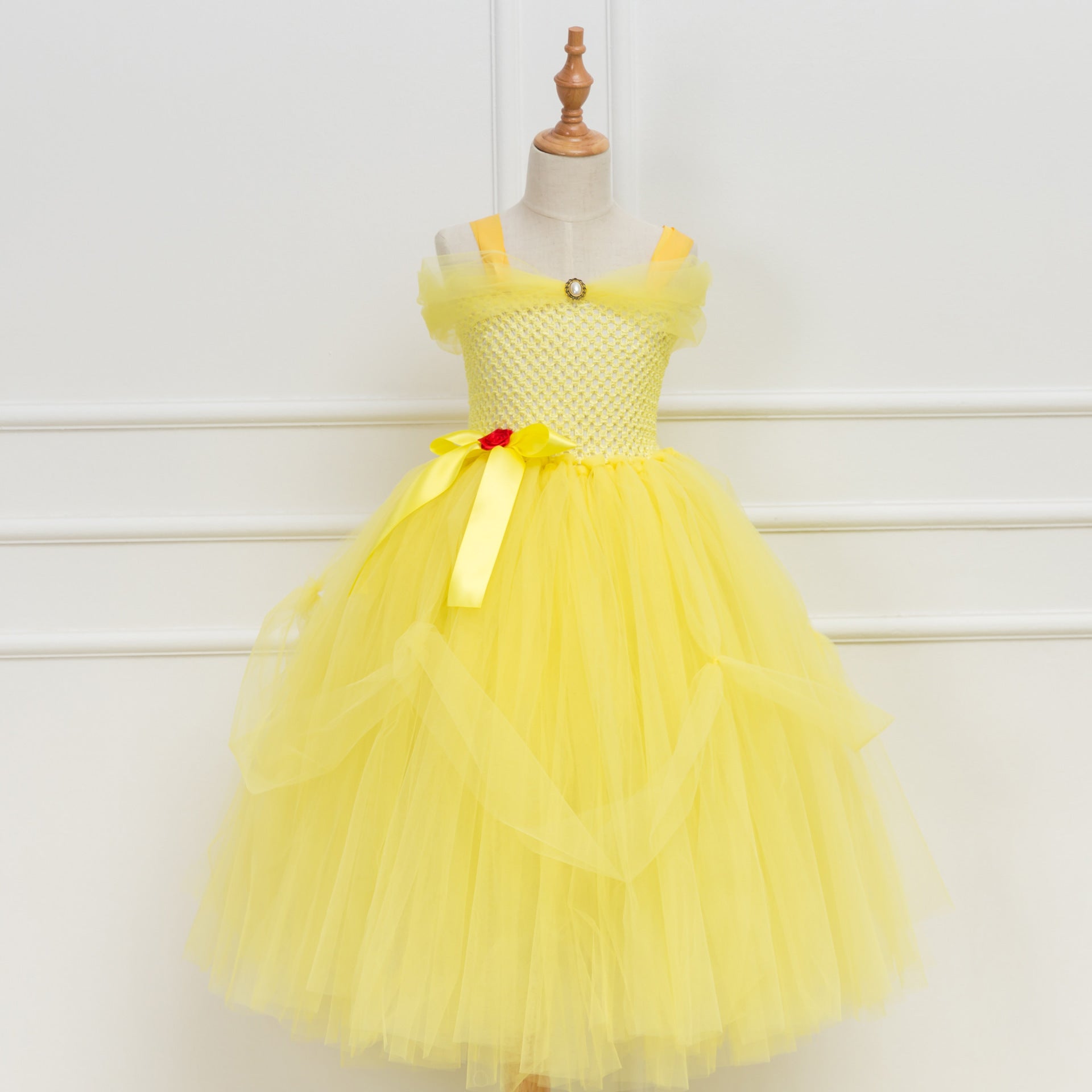 Kid Baby Girl Mesh Princess Fluffy Belle Beauty Cosplay Tutu Dress