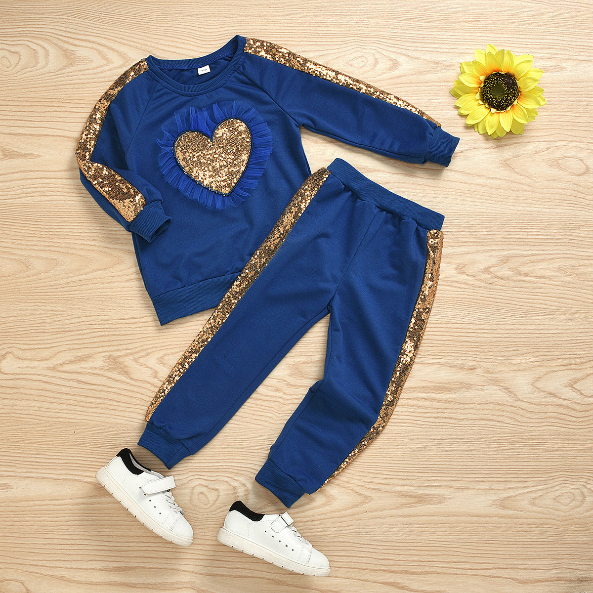 Toddler Baby Girl Valentine's Day Long Sleeve Love Sequins 2 Pcs Sets
