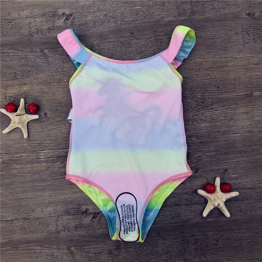 Kid Girls Sequin One-piece Unicorn Gilded Gradient Swimsuit