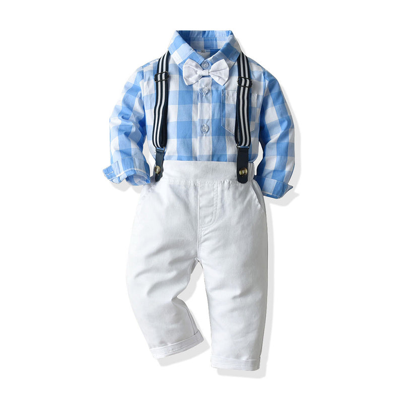 Autumn Cotton Plaid Long Sleeves Baby Boy Set 2 Pcs Formal Suits