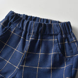 Kid Baby Boy Suit Short Sleeve British Plaid 2 Pcs Sets