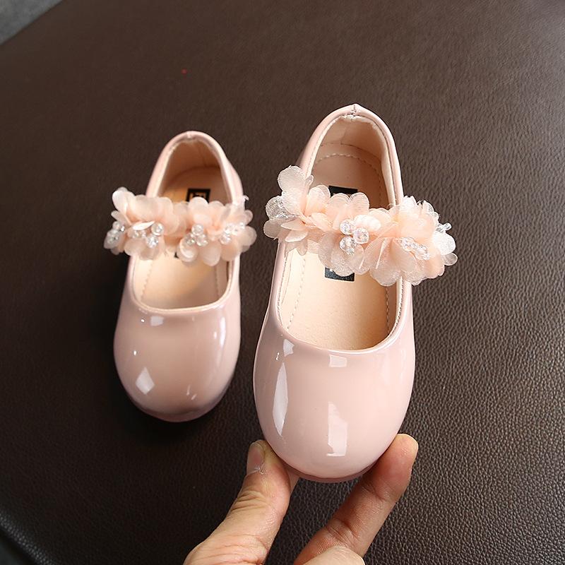 Girl's Pure Color Rhinestone Lace Small Single Shoes
