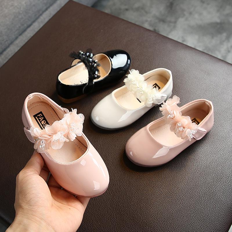 Girl's Pure Color Rhinestone Lace Small Single Shoes