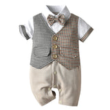 Boy Baby Harlequin Gentleman Short Sleeved Suit Romper