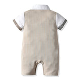 Boy Baby Harlequin Gentleman Short Sleeved Suit Romper