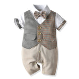Boy Baby Harlequin Gentleman Short Sleeved Suit Romper
