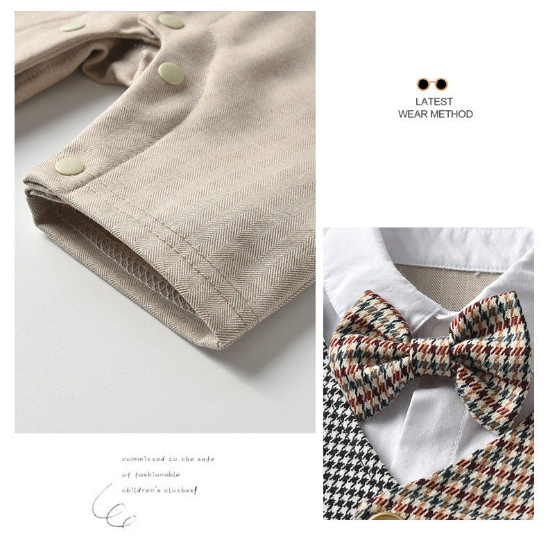 Boy Baby Harlequin Gentleman Short Sleeved Suit Romper