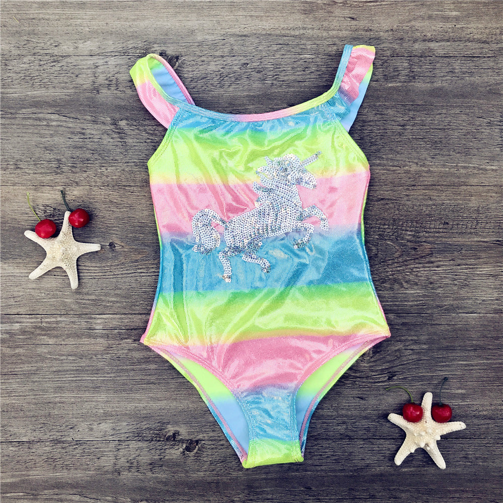 Kid Girls Sequin One-piece Unicorn Gilded Gradient Swimsuit