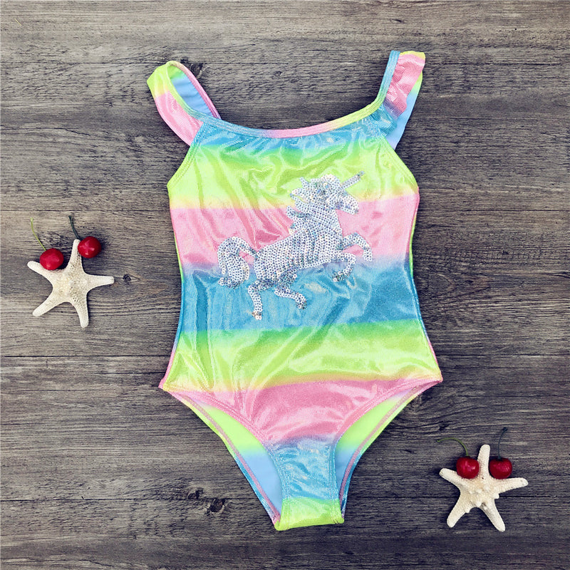 Kid Girls Sequin One-piece Unicorn Gilded Gradient Swimsuit