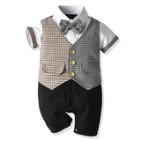 Boy Baby Harlequin Gentleman Short Sleeved Suit Romper