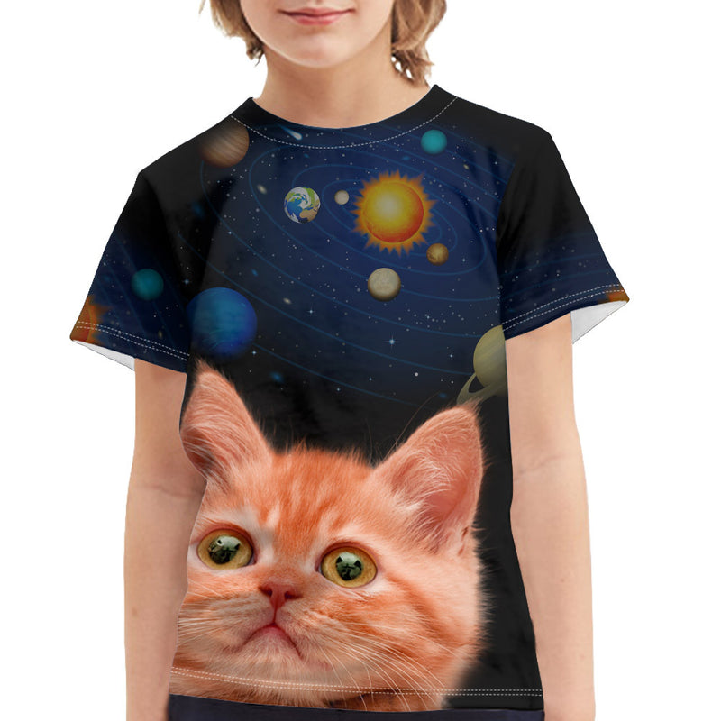 Kid Short 3D Star Cat And Dog Printed Nylon T-shirt