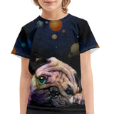 Kid Short 3D Star Cat And Dog Printed Nylon T-shirt
