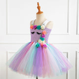 Kid Girl Rainbow Unicorn Princess Dress Halloween Carnival Dress