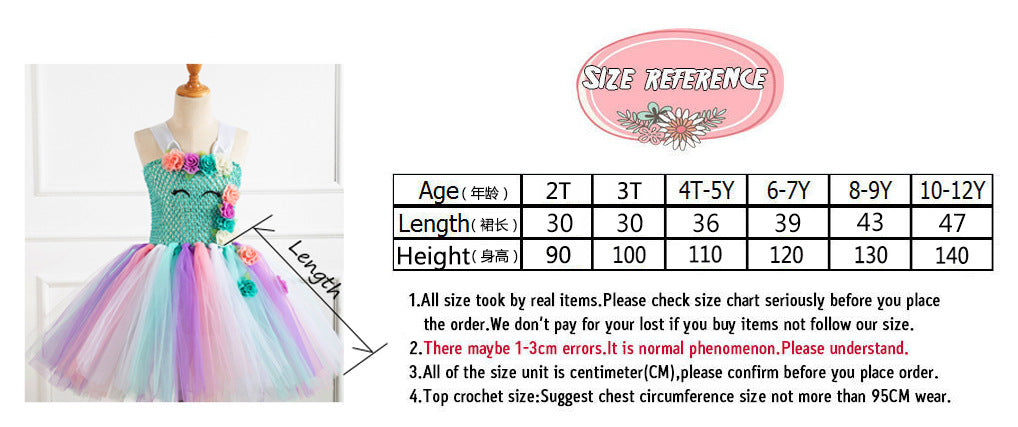 Kid Girl Rainbow Unicorn Princess Dress Halloween Carnival Dress