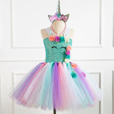 Kid Girl Rainbow Unicorn Princess Dress Halloween Carnival Dress