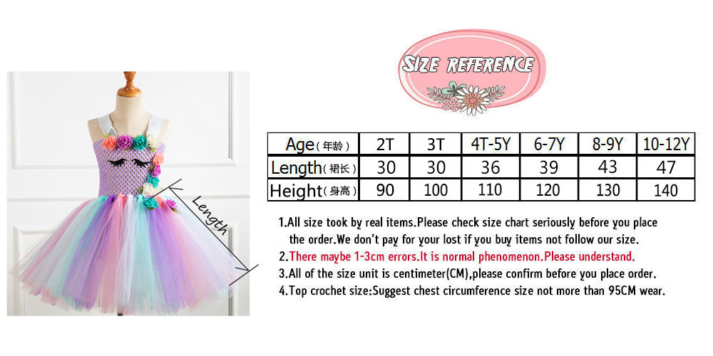 Kid Baby Flower Gauze Girl Princess Skirt Unicorn Princess Rainbow Dress