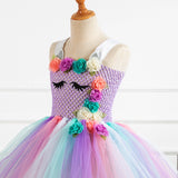 Kid Baby Flower Gauze Girl Princess Skirt Unicorn Princess Rainbow Dress