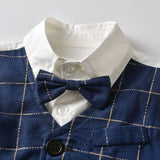 Kid Baby Boy Suit Short Sleeve British Plaid 2 Pcs Sets