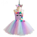 Kid Girl Rainbow Unicorn Princess Dress Halloween Carnival Dress