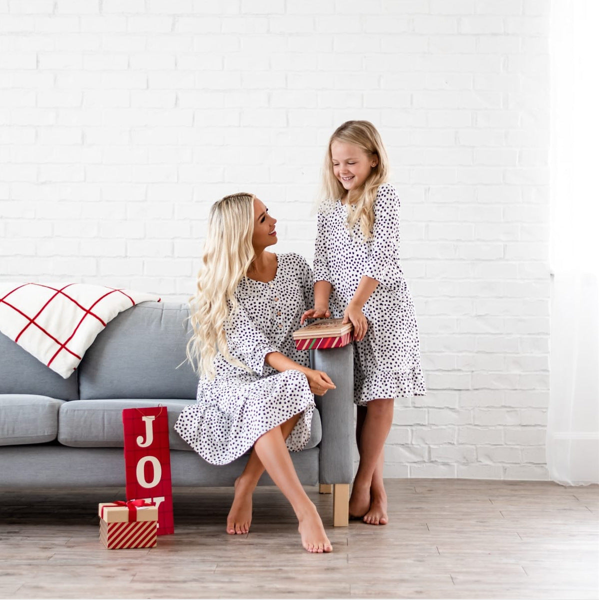 Family Matching Mid-sleeve Pocket Leaf Parent-child Dresses