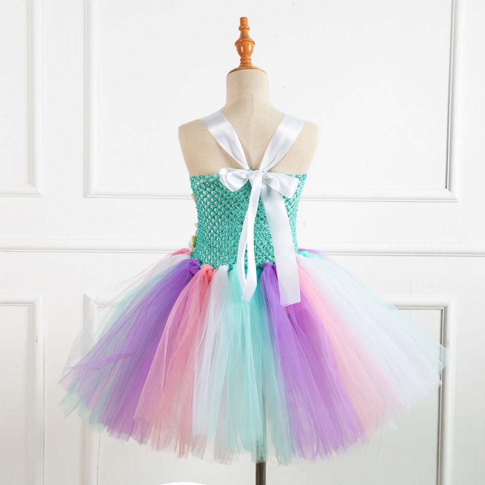 Kid Girl Rainbow Unicorn Princess Dress Halloween Carnival Dress