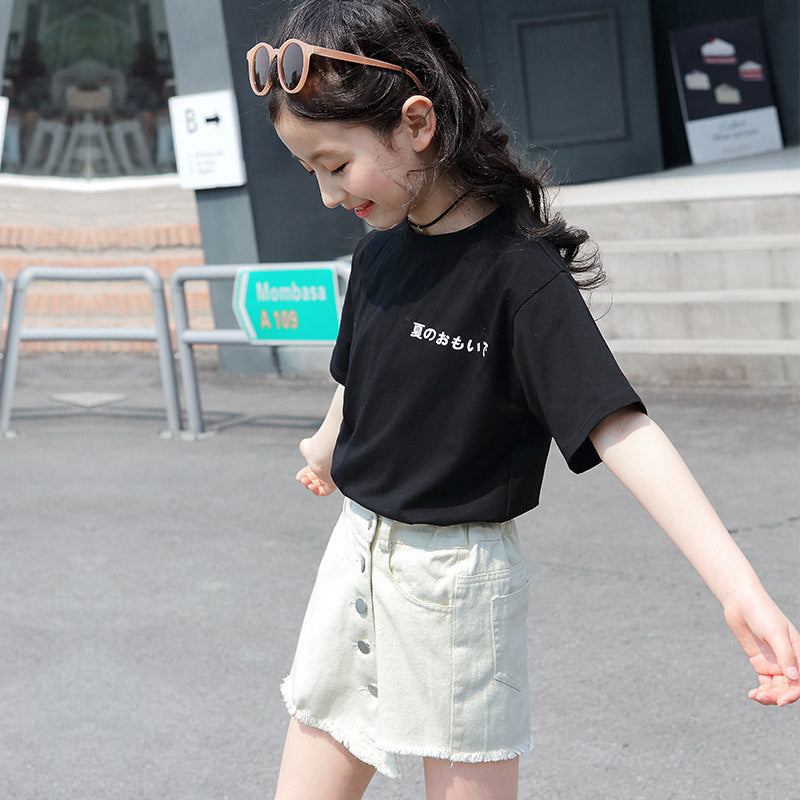 Kid Summer Girl Light Blue Irregular Casual College Wind Basic High Waist Skirts